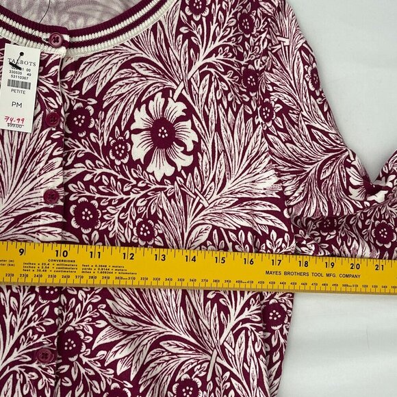 NWT Talbots Petite Red Cardigan Sweater Floral Long Sleeve Button-Front Women PM - Picture 9 of 12